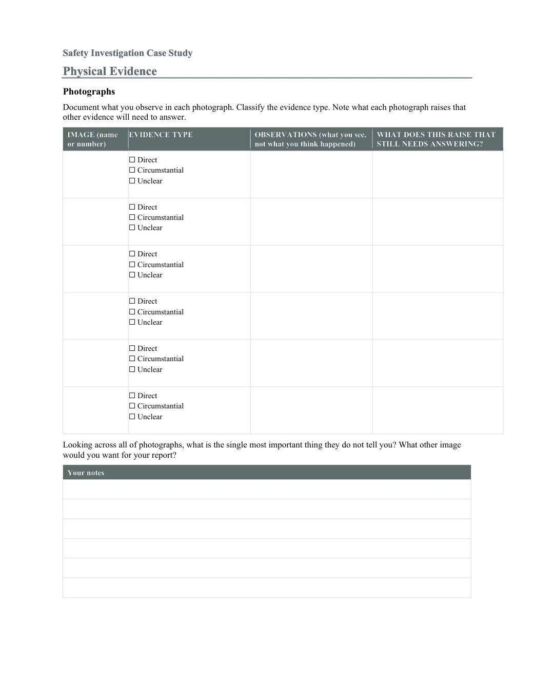 Physical Evidence participant guide.